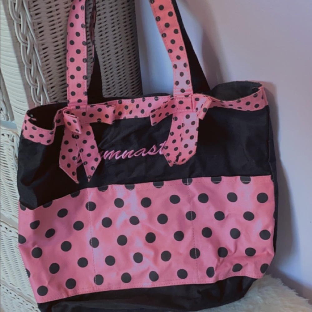 Pink polka dot gymnastics bag